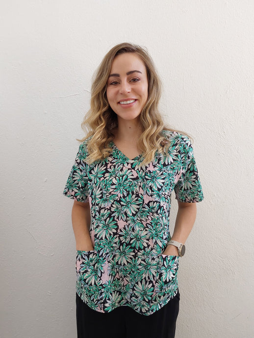 Green Daisies Scrub Top
