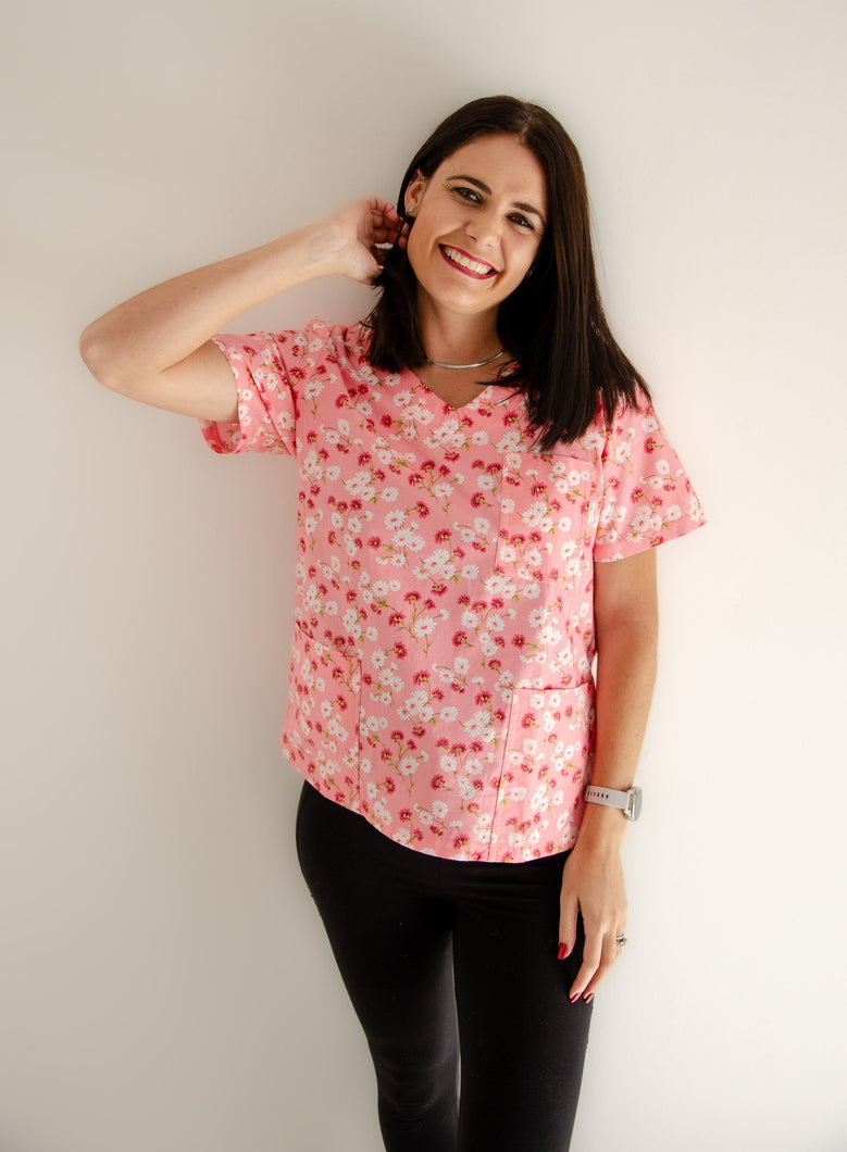 Pink Daisies Classic Scrub Top