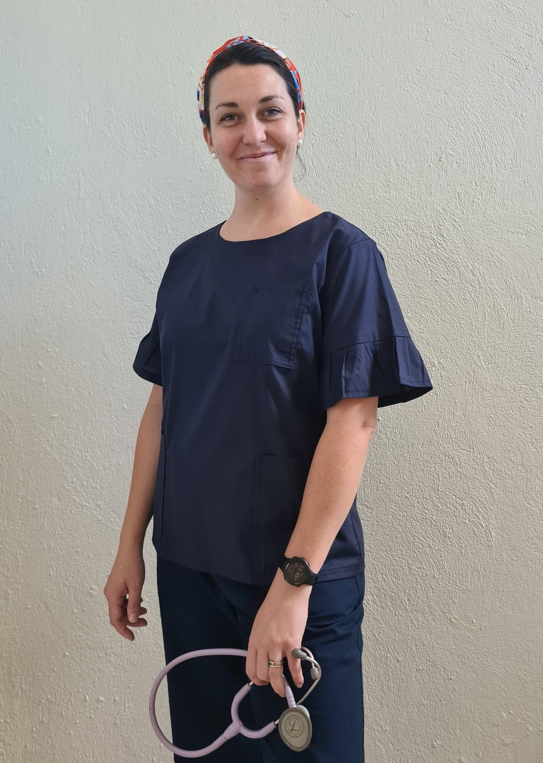 Navy Elegant Scrub Top