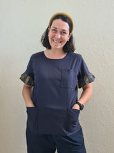 Navy Flair Elegant Scrub Top