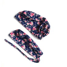 Pink and navy flowers cap